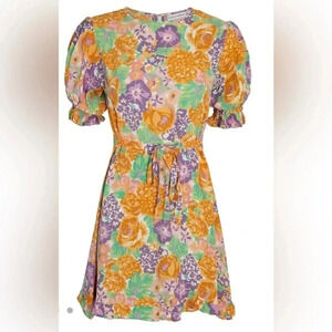 Faithfull The Brand size Medium Florence Floral Print Mini Dress Short Sleeve